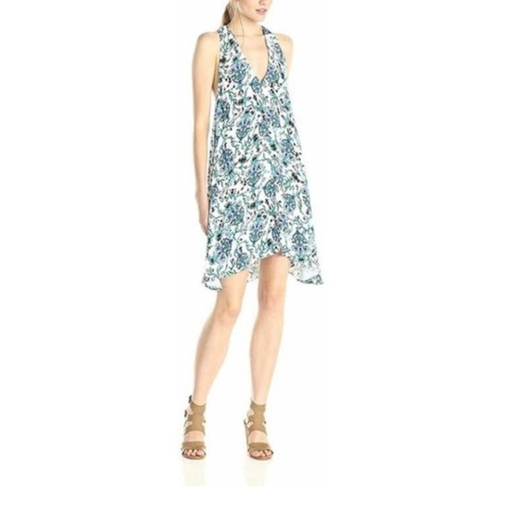 Rachel Zoe Vine Flora Midi Floral Ruffle Dress Green Blue Sleeveless